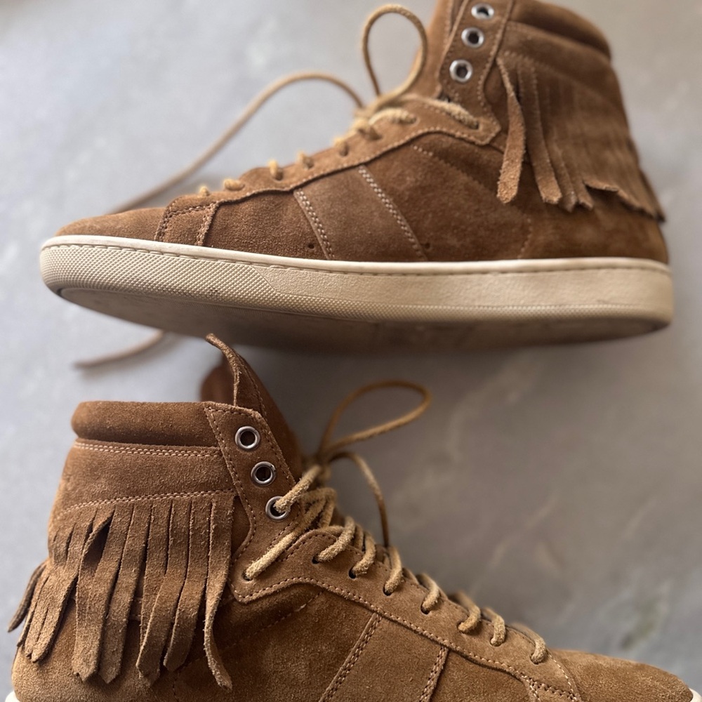 Saint Laurent Tan Sneakers High-Top with Soft Material and White Sole - Picture 9 of 10